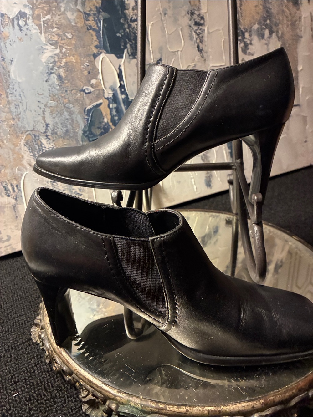 Vintage Glacee Brand Black Leather Women's  Slip-On Heeled Ankle Size 5.5